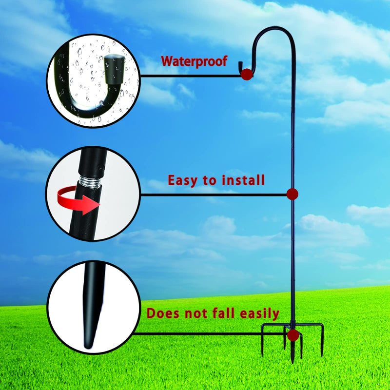 Ottsuls Bird Feeder Pole, 45 INCH Heavy Duty Shepherds Hooks for Outdoor with 5 Prong Base, Adjustable Stand Hanger for Garden Plant, Hummingbird Feeder, Lantern, Hanging Wedding Decor (2 Pack) - Image 3
